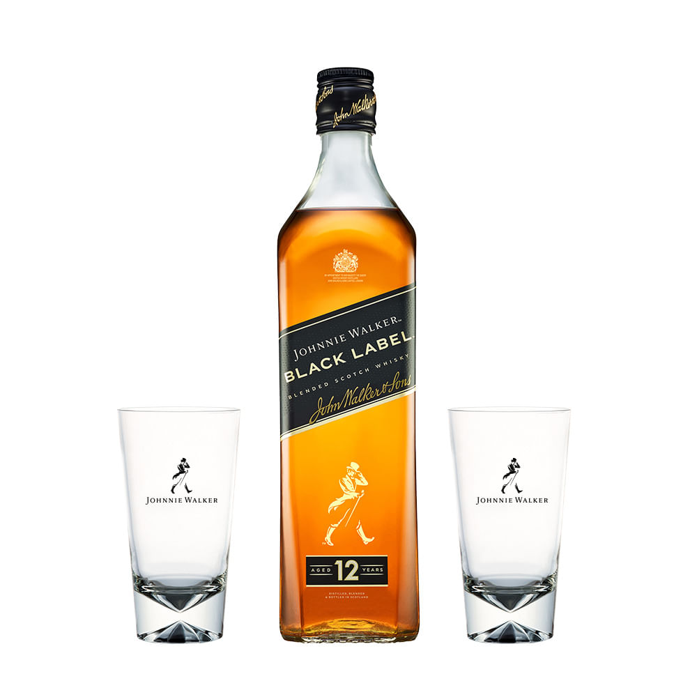 KIT Johnnie Walker: 1 whisky Johnnie Walker Black label 750 ml + 1 Whisky  Johnnie Walker Red Label 1 L