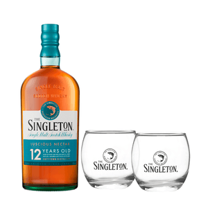 KIT WHISKY SINGLETON DUFFTOWN 12 ANOS 750ML + 2 COPOS BAIXOS DE VIDRO